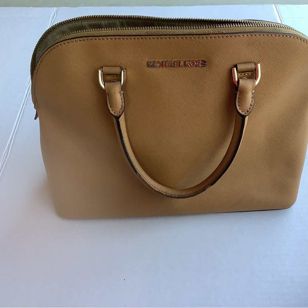 Michael Kors Camel Saffiano Dome Satchel
